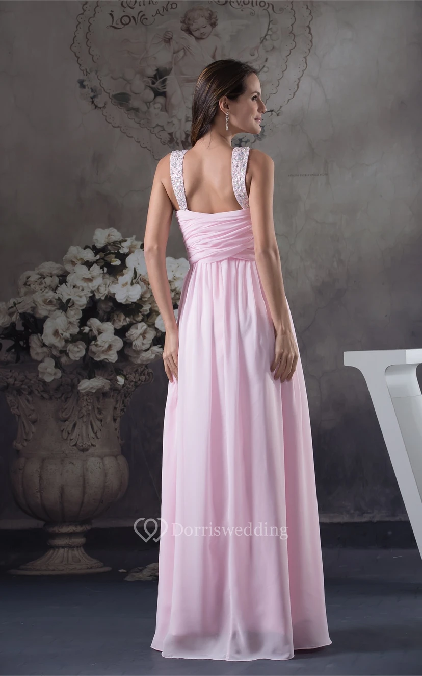 Pastel Chiffon Long Criss-Cross Beading and Dress With Pleats view 7