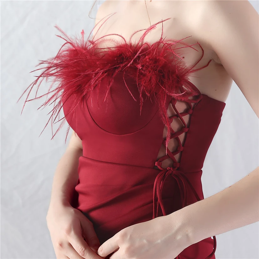 Double-Binding Waist-Shaped Ears Adjustable Satin Evening Dress view 40