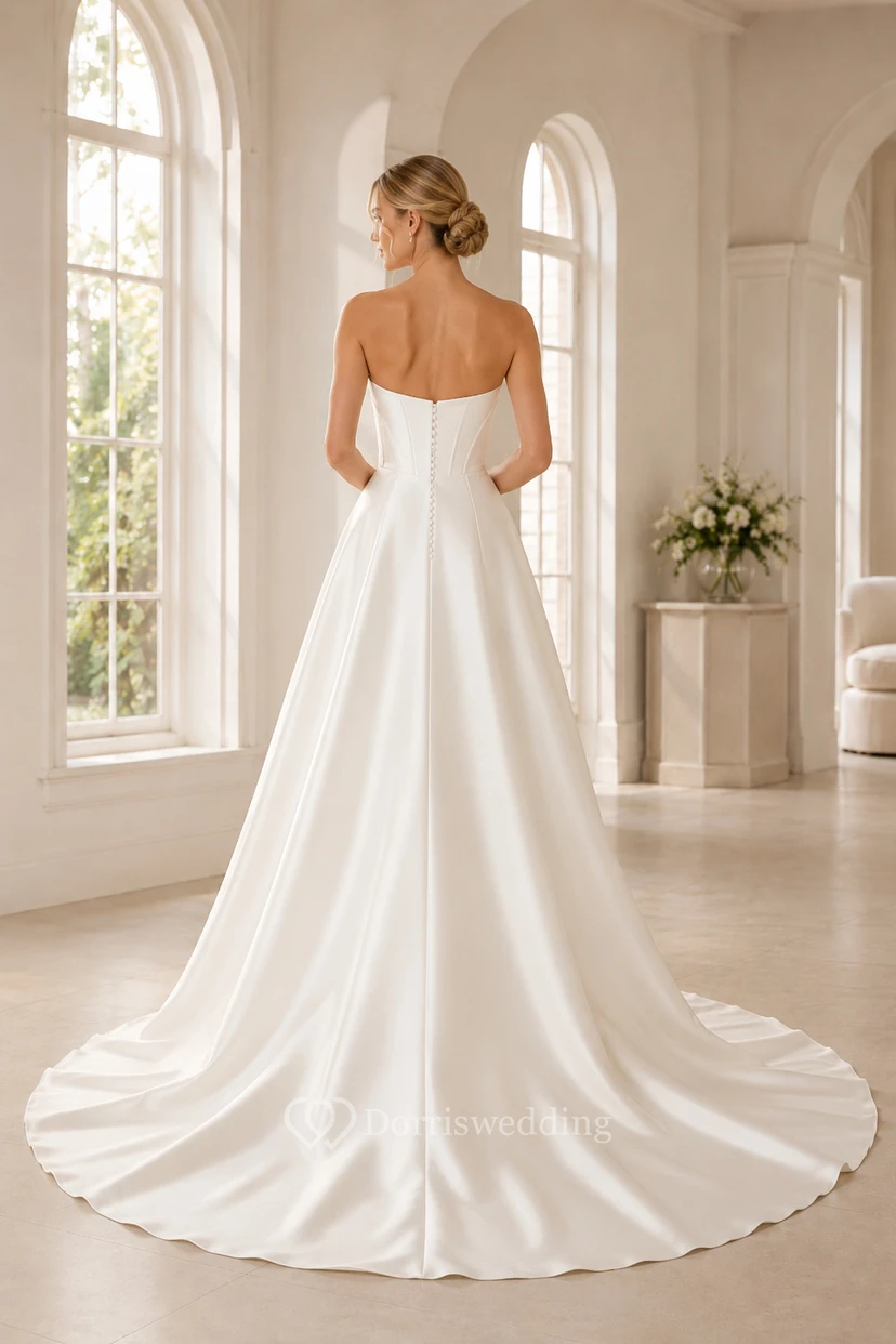Trägerloses A-Linien-Brautkleid aus Satin mit herzförmigem Oberteil view 2