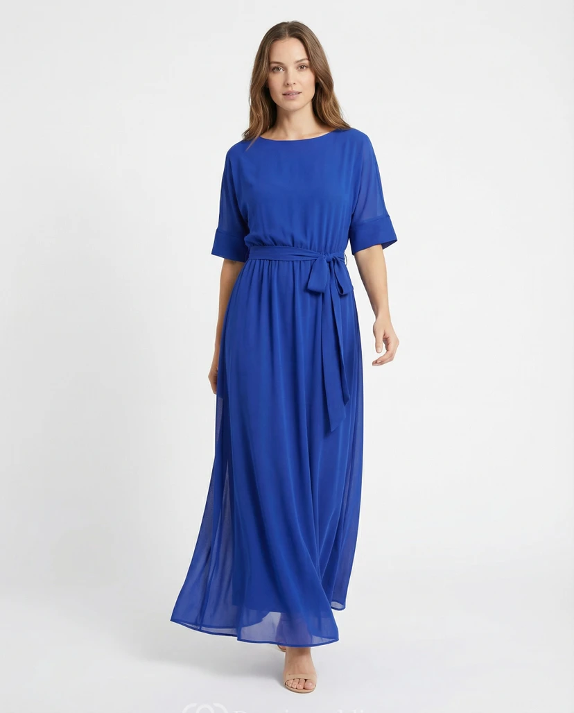 Chiffon-Kleid in A-Linie mit Falten und Schärpe