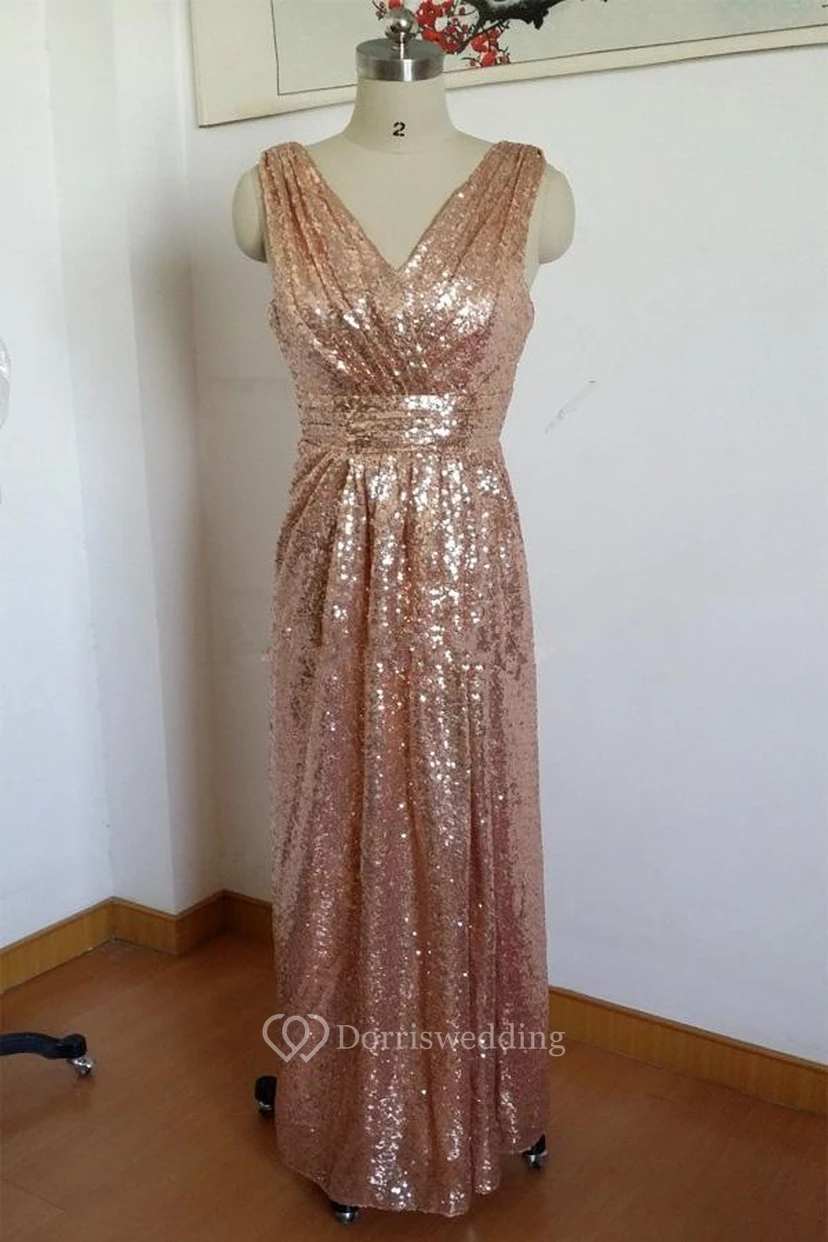 Glamouröses, paillettenbesetztes A-Linien-Abendkleid mit Trägern, ärmellos view 2