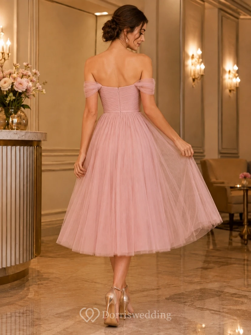 Blush Strapless Sleeveless Tulle Ball Gown Midi Dress view 2