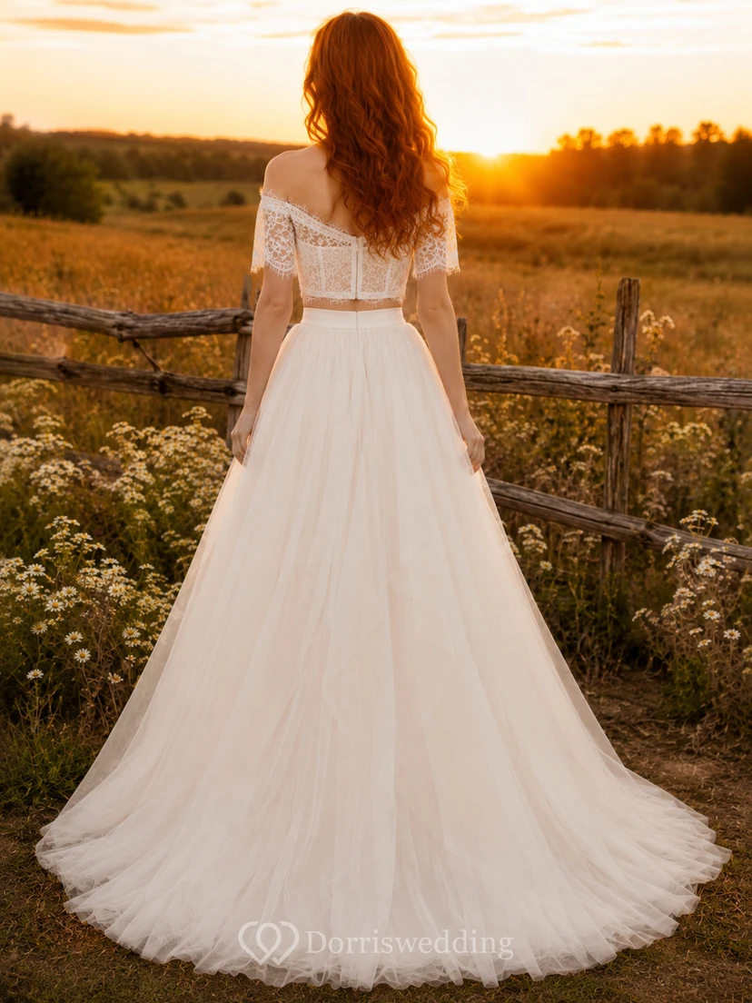 Two Piece Off Shoulder Lace Crop Meadow Ball Gown view 2