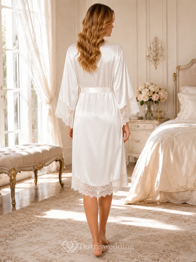 Robe inspired wrap bridal suite midi dress with lace trim view 2