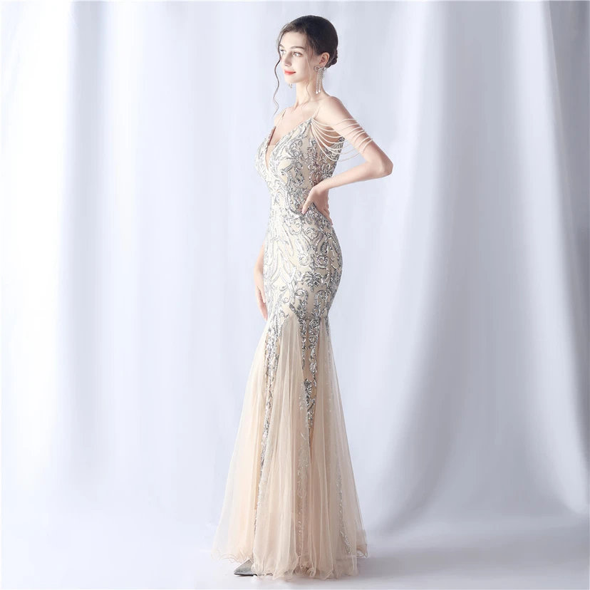 Robe de soirée haut de gamme en maille perlée et ornée de perles, modèle 3034. view 47