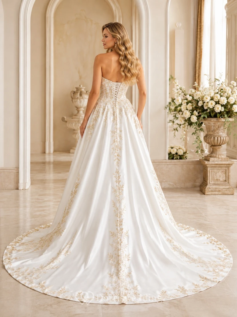 Gold Filigree Bridal Ball Gown Sweetheart Sleeveless Chapel Train Romantic Elegant Gown view 2
