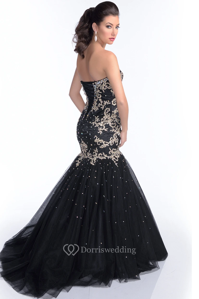 Tulle Mermaid Sweetheart Sleeveless Prom Dress Featuring Rhinestones Appliques And Trim view 2