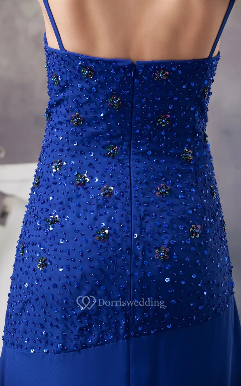 Spaghettiträger-Chiffonkleid in Bodenlänge mit Perlenstickerei view 9
