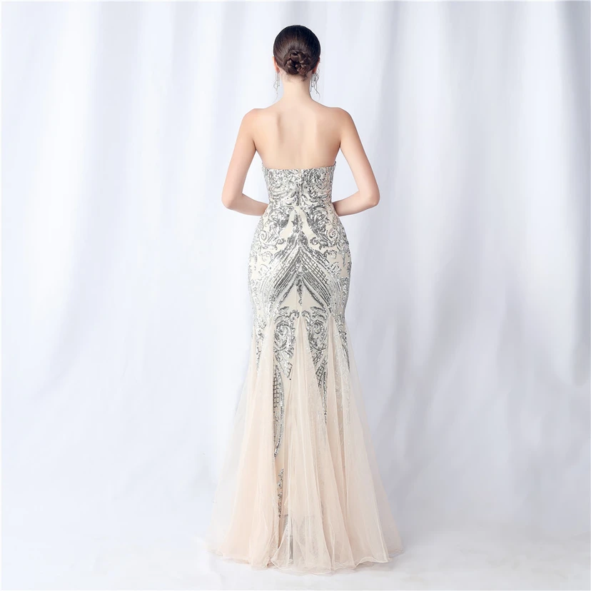 Positionierung Blumenschnitt Netz Pailletten Hochzeitsdinner Toast Party Abendkleid view 60