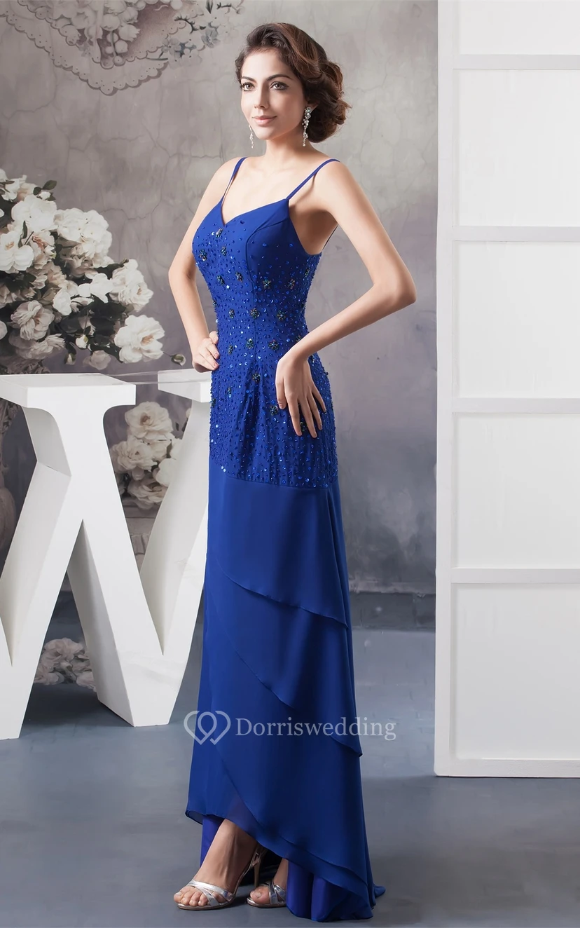 Spaghettiträger-Chiffonkleid in Bodenlänge mit Perlenstickerei view 5