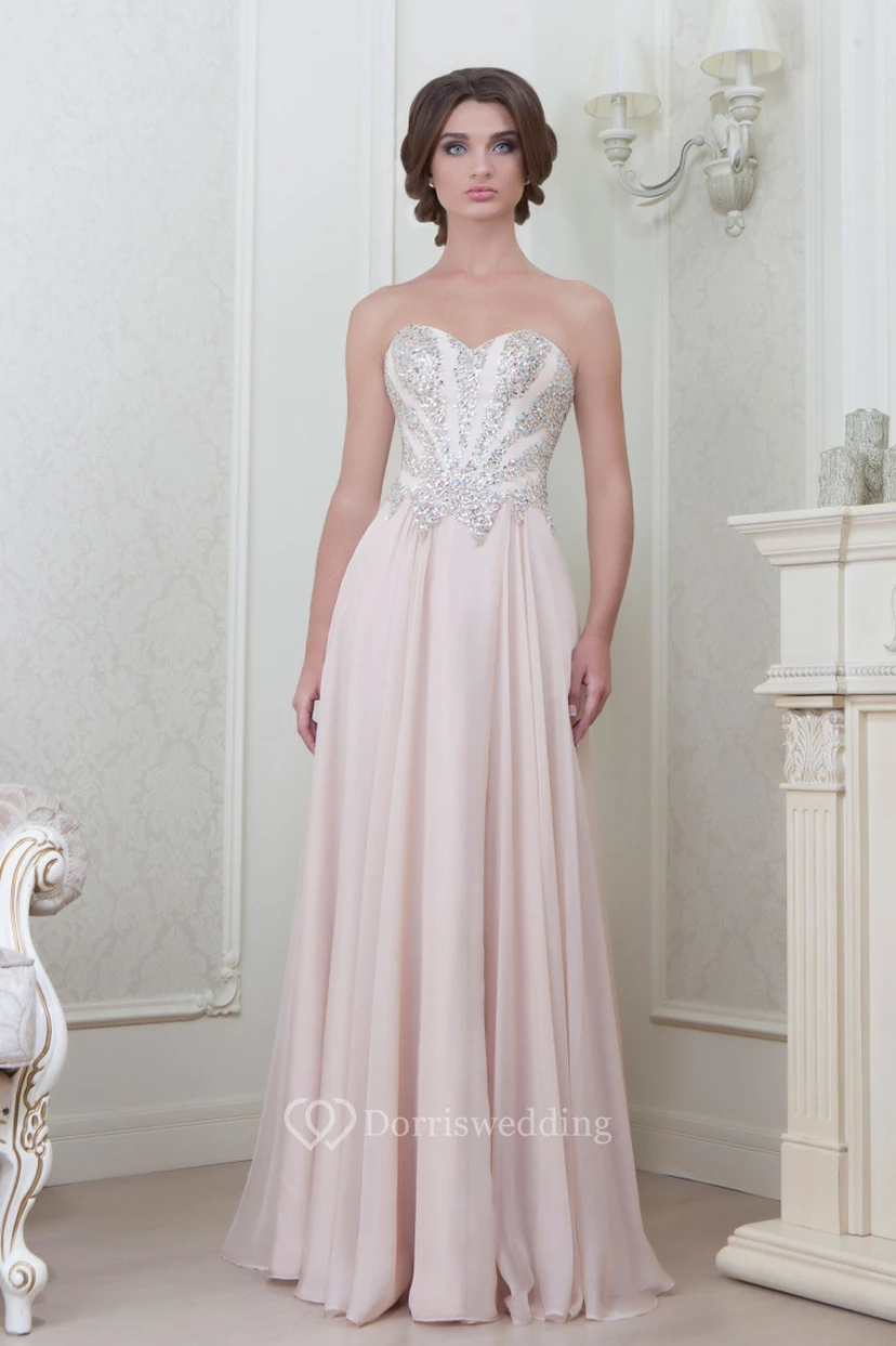 Sheath Sweetheart Beaded Floor-Length Sleeveless Chiffon Evening Dress With Pleats view 3