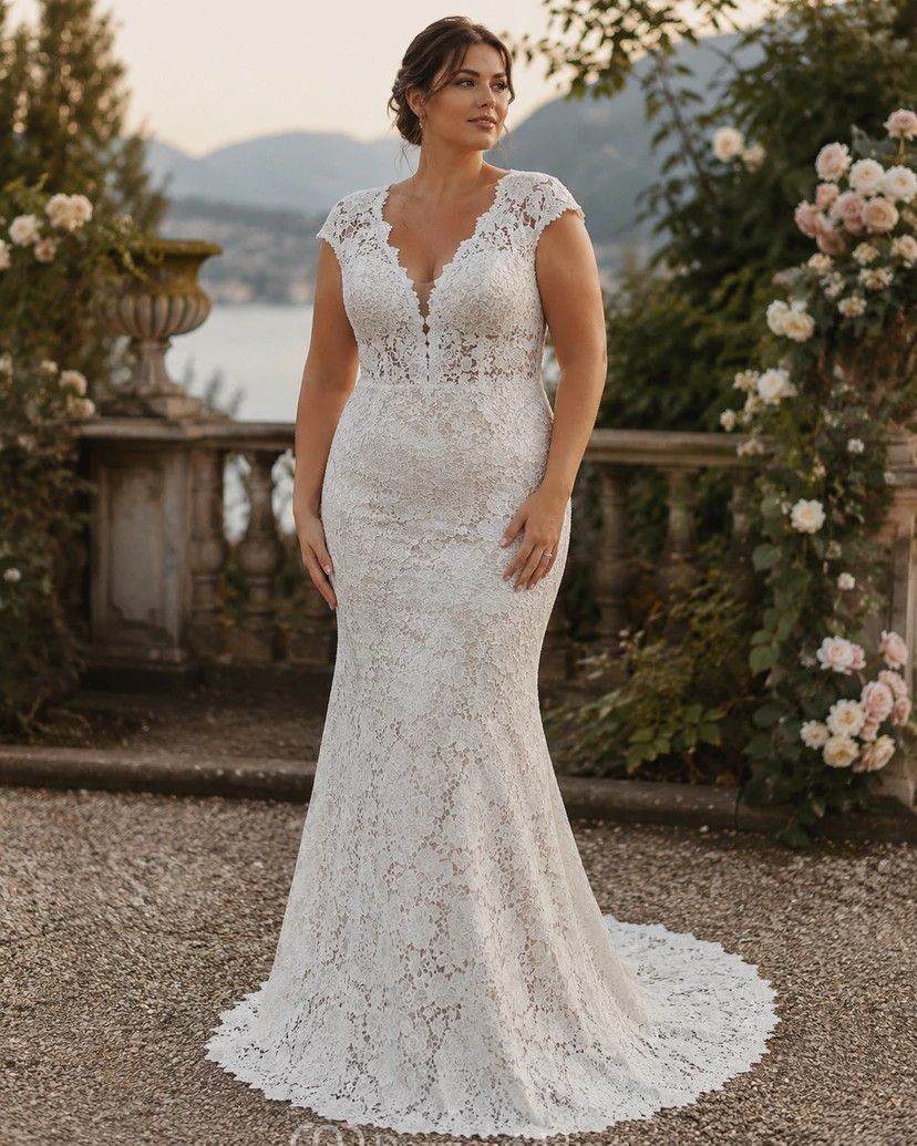 Vintage-Brautkleid im Boho-Stil mit Spitzenspitze und kurzen Ärmeln | Schlichtes Etuikleid im Landhausstil view 4
