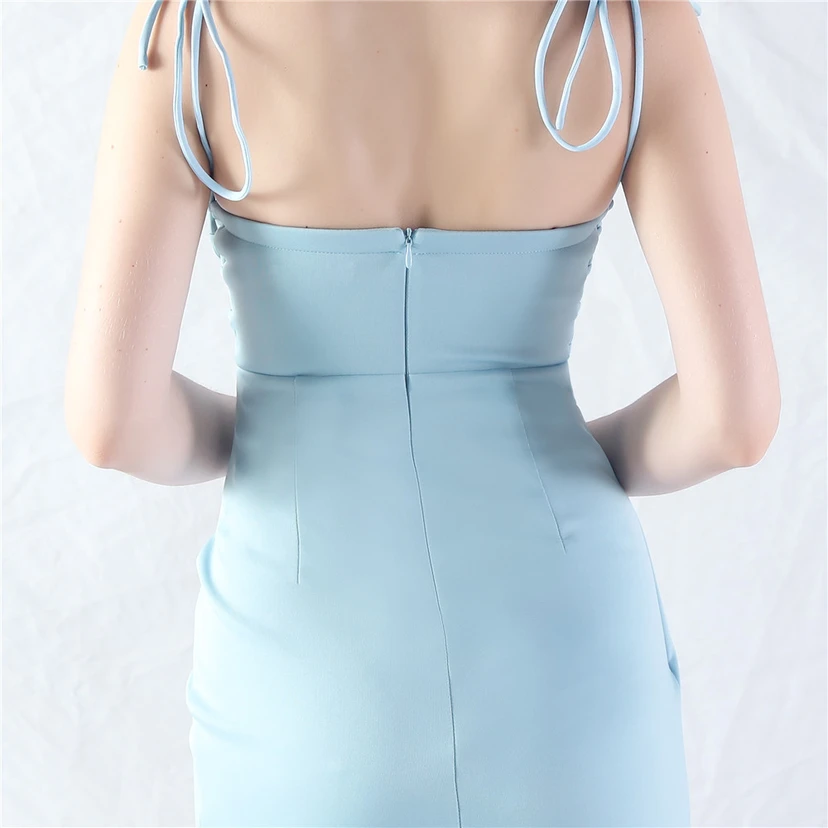 Vestido de noche de satén con cintura y orejas fijas, nueva tendencia, con dos métodos de atado de cuerda. view 47