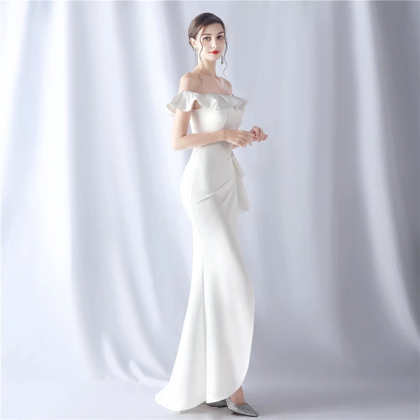 Exhibition Etiquette Bridesmaid Satin Sling Tube Top Evening Dress view 4