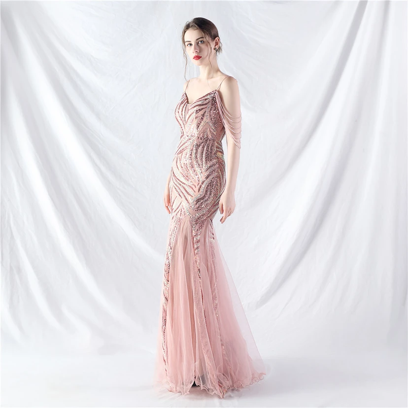 Layered Beads Spliced ​​Mesh High-End Evening Dress view 76