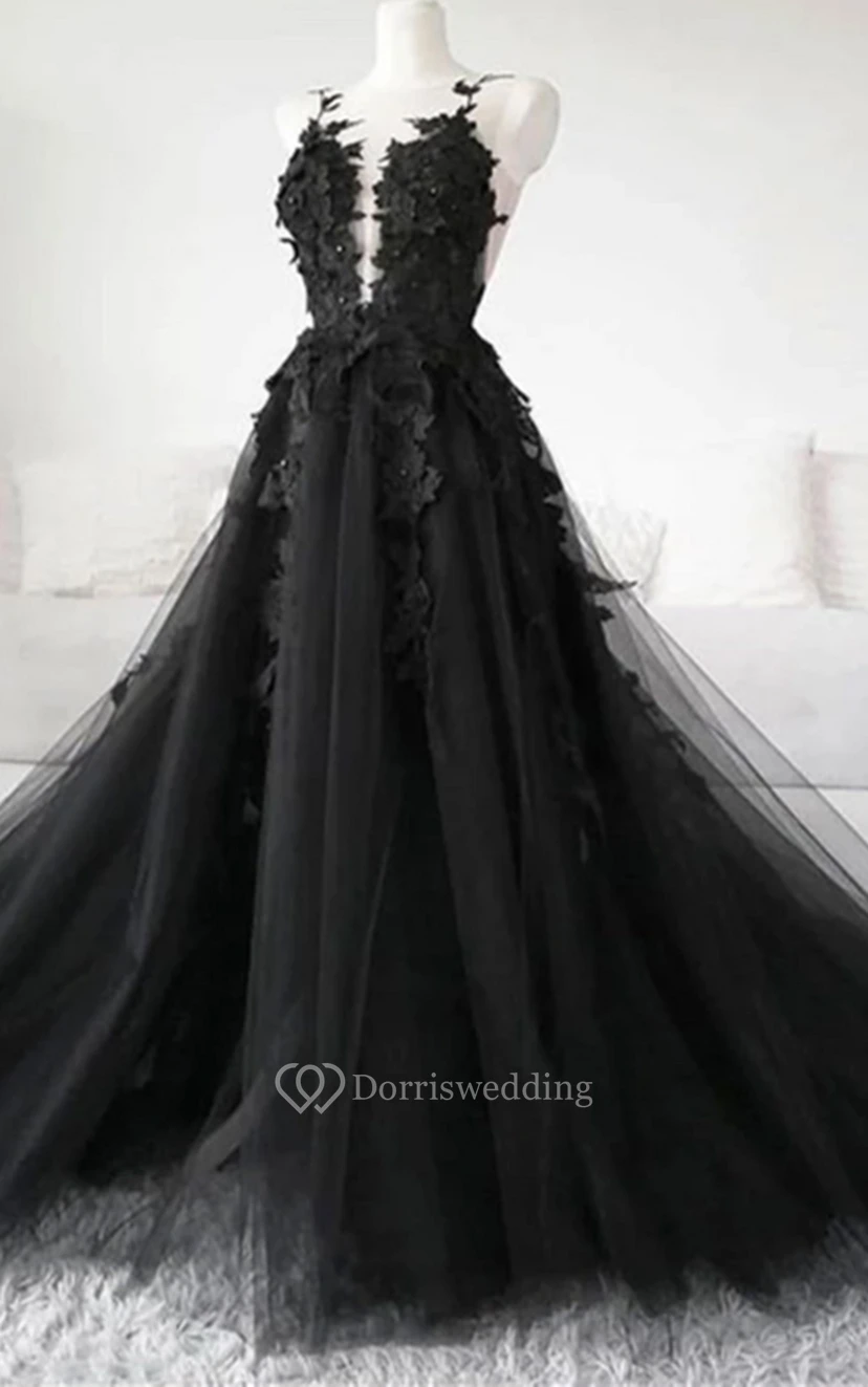 Black Plus Size Wedding Dress | A-line Formal Masquerade Gown | Tuttle Evening Ball Gown view 3