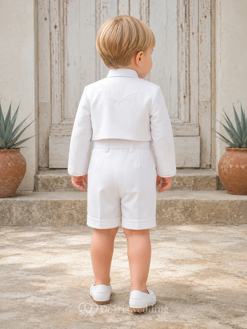 Klassisches weißes Bolero-Set mit langen Ärmeln, Charro Bautizo und Shorts für Jungen view 2