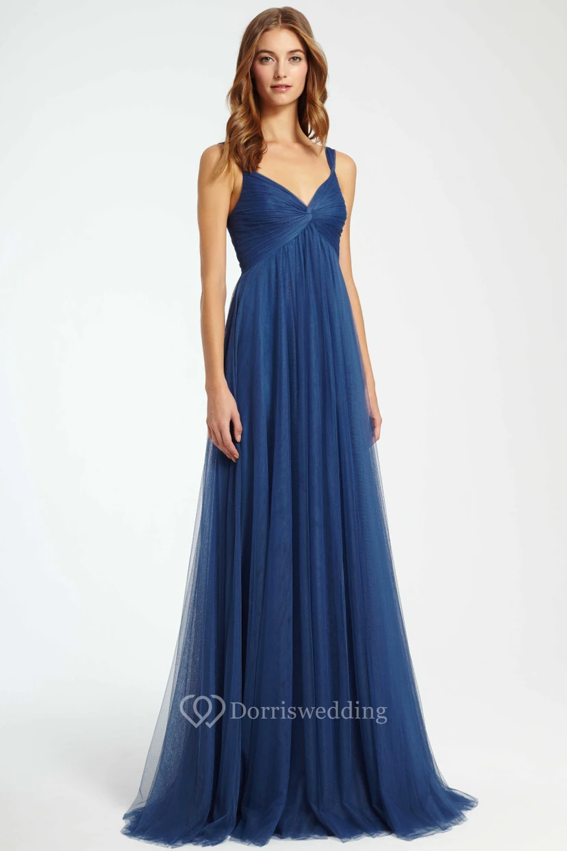 Empire Sleeveless Strapped Ruched Tulle Bridesmaid Dress With Pleats