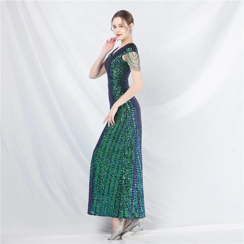A-Line Big Swing Dress Craft Sequined Long A-Line Evening Dress view 31