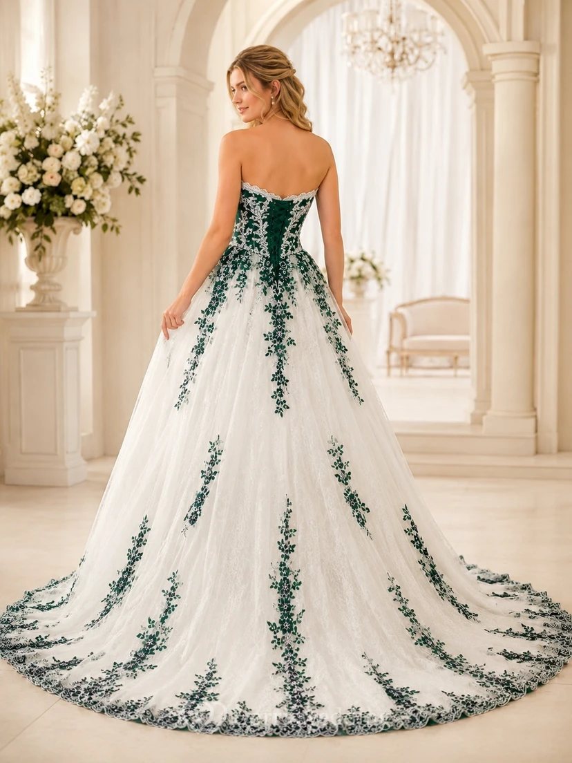 Emerald Floral Bridal Ball Gown Strapless Sleeveless Cathedral Train Romantic Elegant Gown view 2