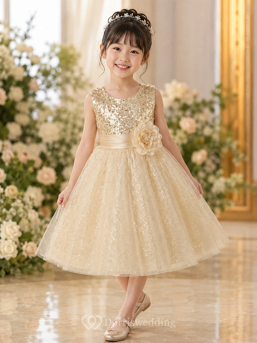 Sleeveless A-line Sequined Dress With Flower and Pleats view 6