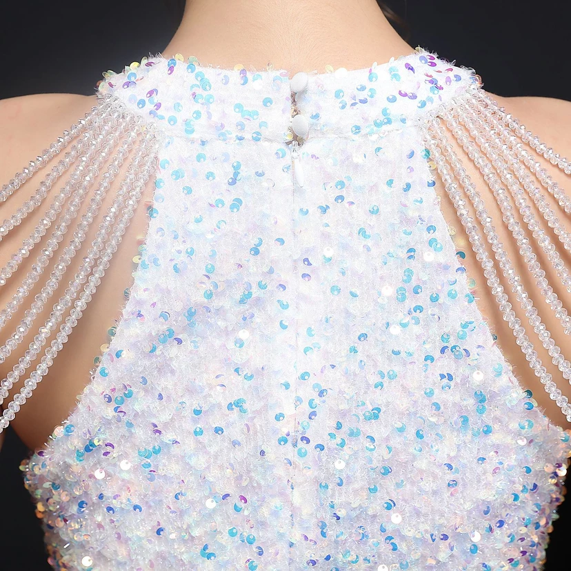 Robe de soirée féérique à sequins colorés, robe courte style féerique pour banquet ou réception. view 9