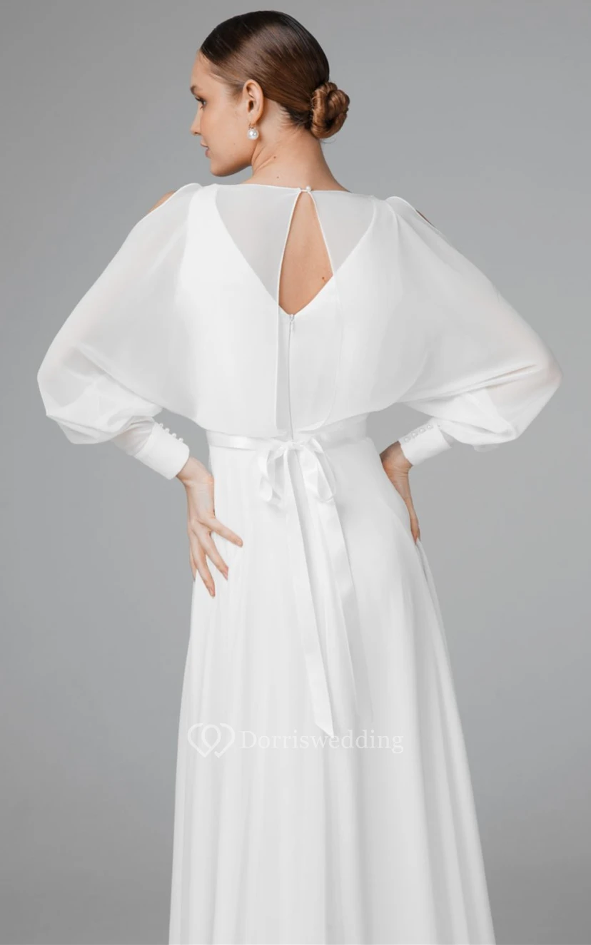 Lässiges A-Linien-Chiffon-Brautkleid mit U-Boot-Schleppe view 4
