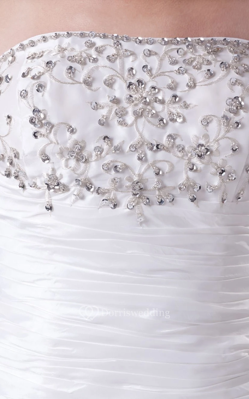 Strapless Ruched A-Line Dress With Beading and Ruching view 7