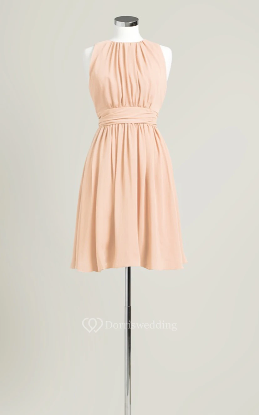 Sleeveless A-Line Short Dress With Jewel Neck view 8