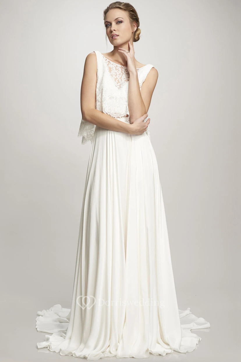 Pleated High Neck Sleeveless Chiffon Wedding Dress view 3