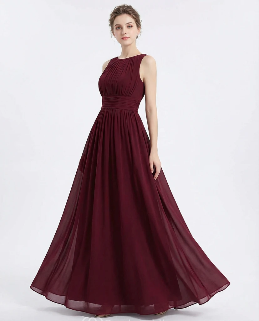 Vestido largo de gasa sin mangas con corte en A y detalle de vendaje