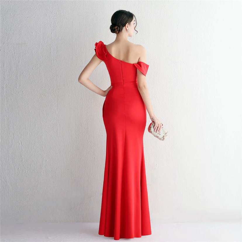 6 Farben One Shoulder Bankett Abendkleid Mode Party Langes Elegantes Schlankes Sexy Meerjungfrauenkleid view 35
