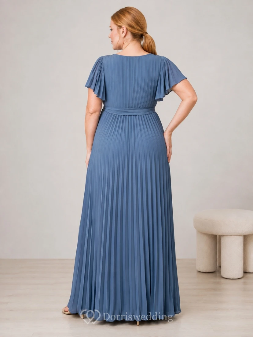 Slate Blue Plus Size Maternity V-Neck Short Sleeve Jersey A-Line Dress view 2