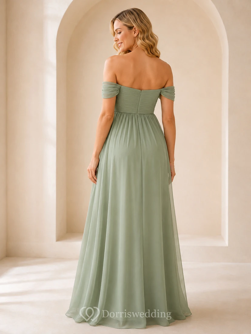 Celadon Umstandskleid mit schulterfreiem Herzausschnitt, Chiffon, Empire-Schnitt und A-Linien-Schnitt, bodenlang, für Brautjungfern view 2