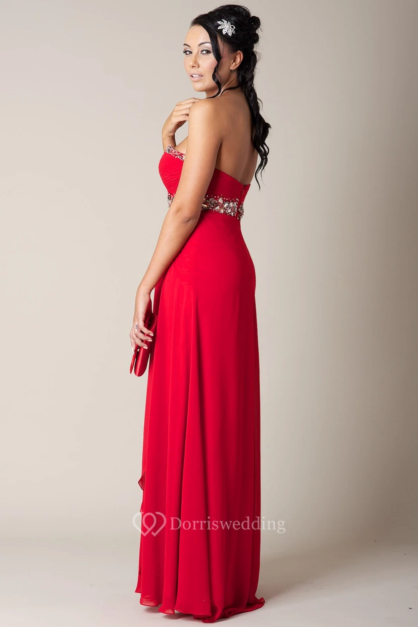 A-Line Ruched Maxi Sleeveless Sweetheart Chiffon Prom Dress With Beading And Draping view 2
