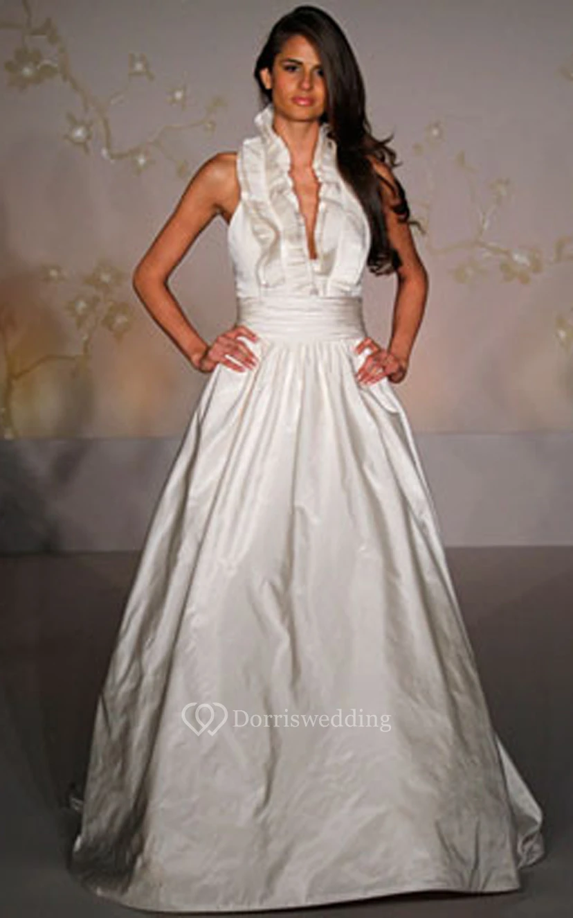 Unique Taffeta Ball Gown With Pleated Ruffle Halter Neckline view 2