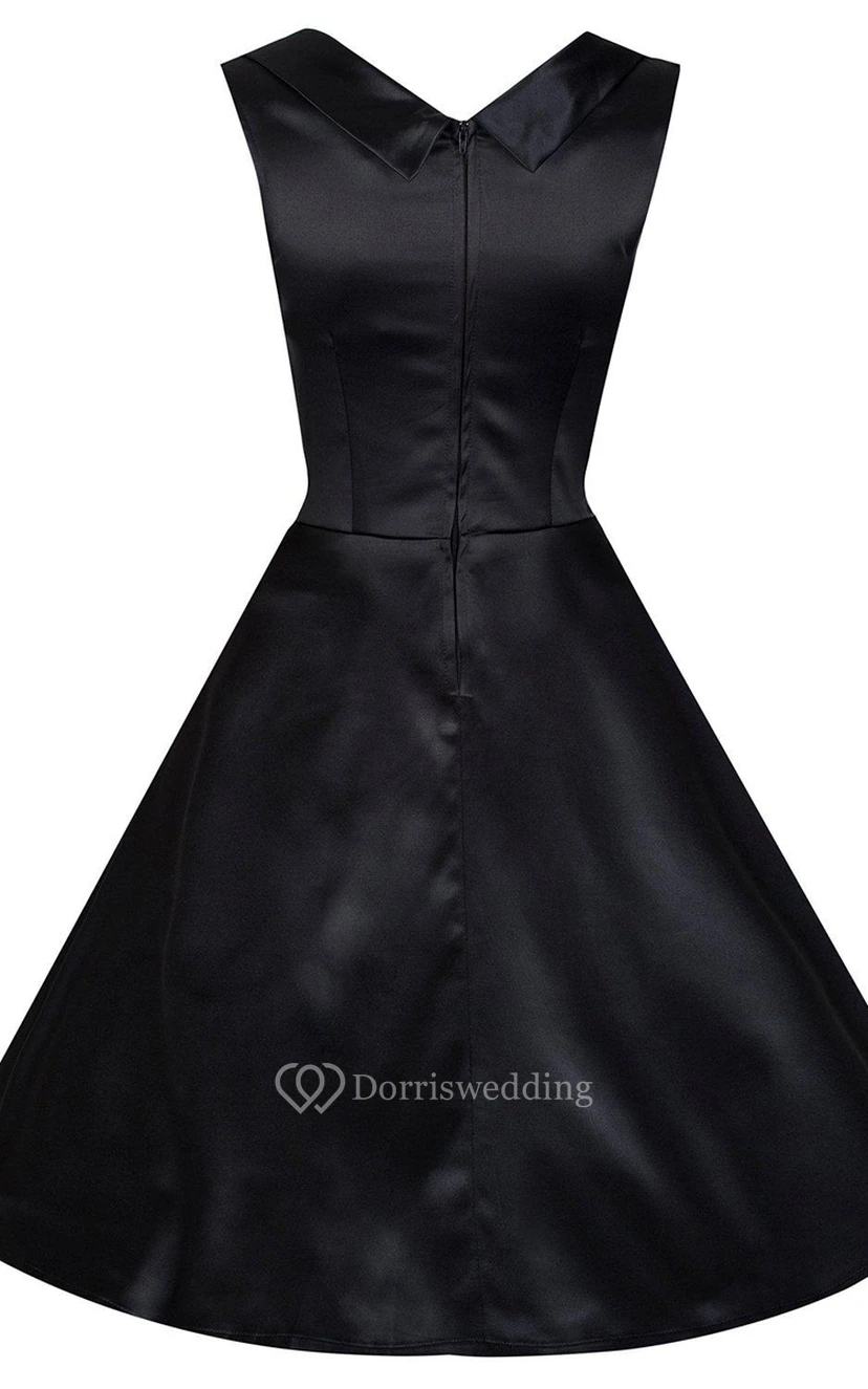 Robe en satin trapèze à manches courtes, longueur genou, coupe A, manches courtes view 2