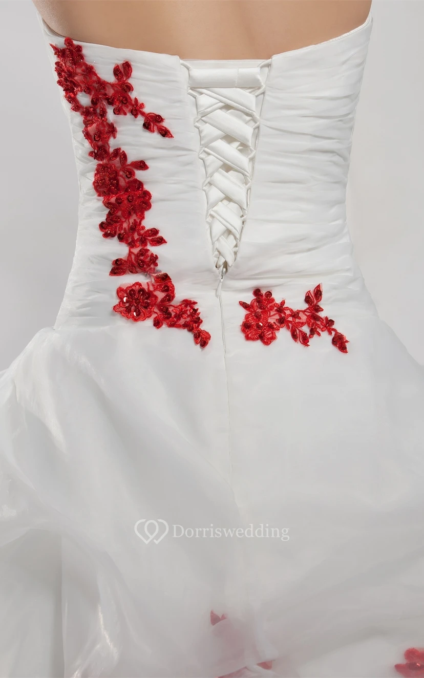 Two-Tone Ruched Tulle Sleeveless Appliques and Ball-Gown With Flower view 8