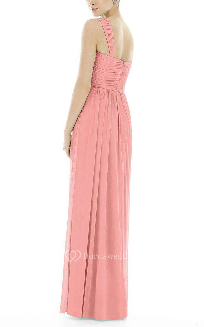 One Shoulder Ruched Long Bridesmaid Dress view 2