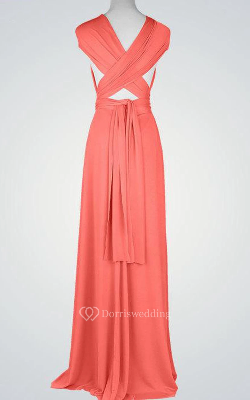 Cap Sleeve A-line Jersey Long Dress With Criss Cross Back view 2