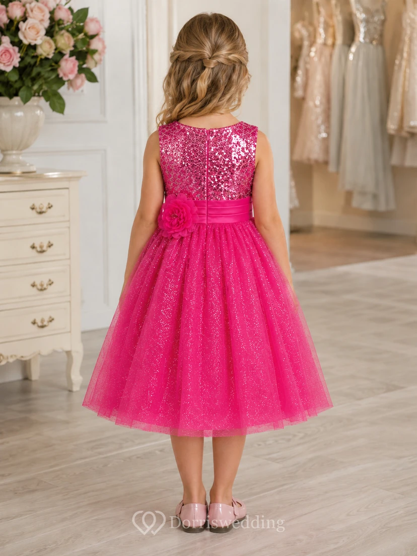 Sleeveless A-line Sequined Dress With Flower and Pleats view 2