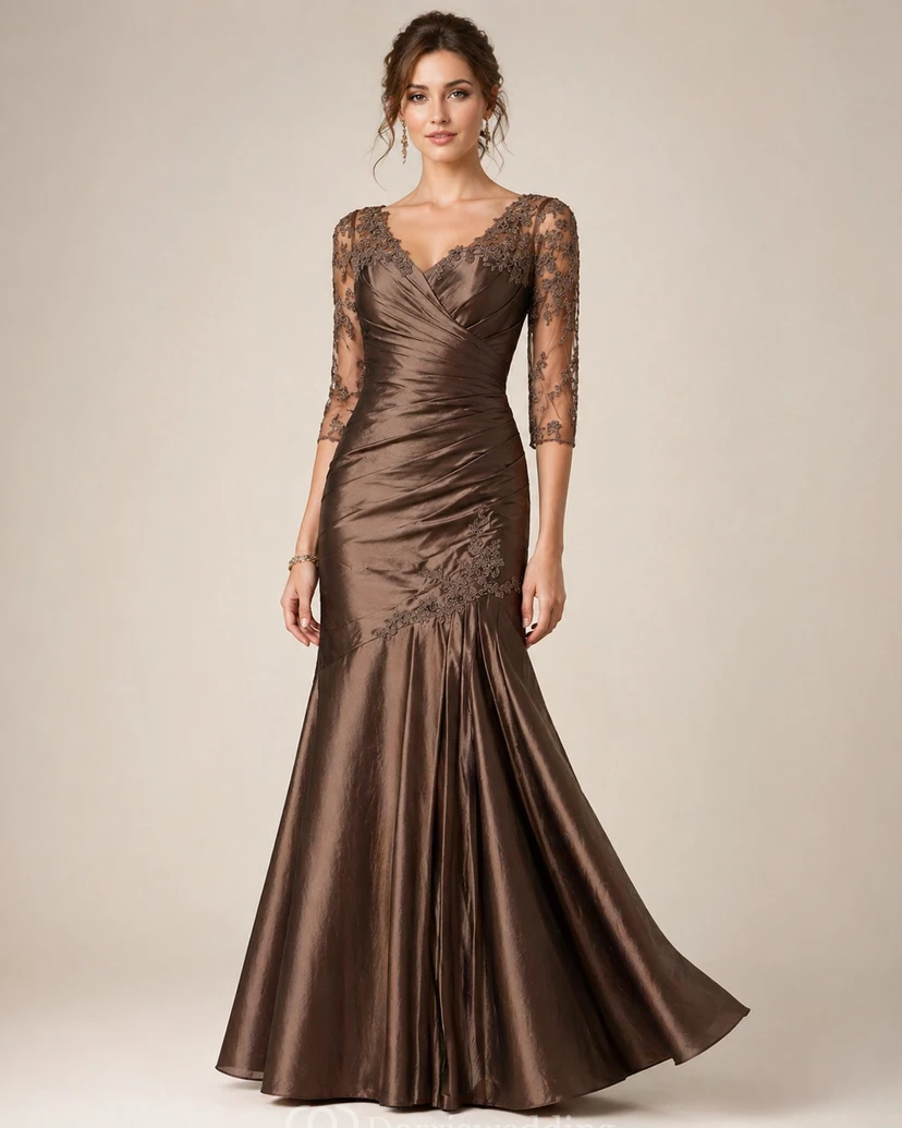 3-4-ärmeliges Taftkleid mit V-Ausschnitt, Applikationen und Falten view 7