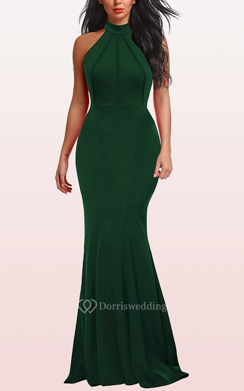 Modern Jersey Halter A Line Sleeveless Formal Evening Dress With Ruffles view 5