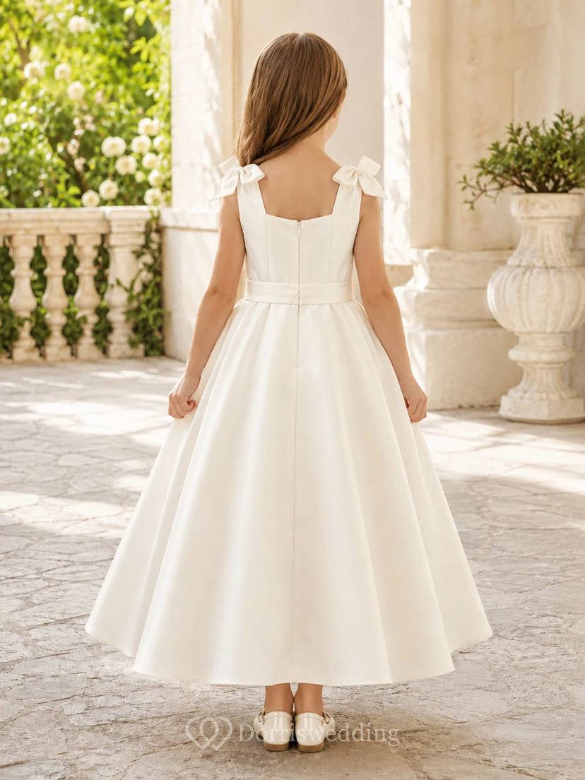 Flower Girl Dress Ivory Lace Tulle A-Line Jewel Neck Tea Length view 2