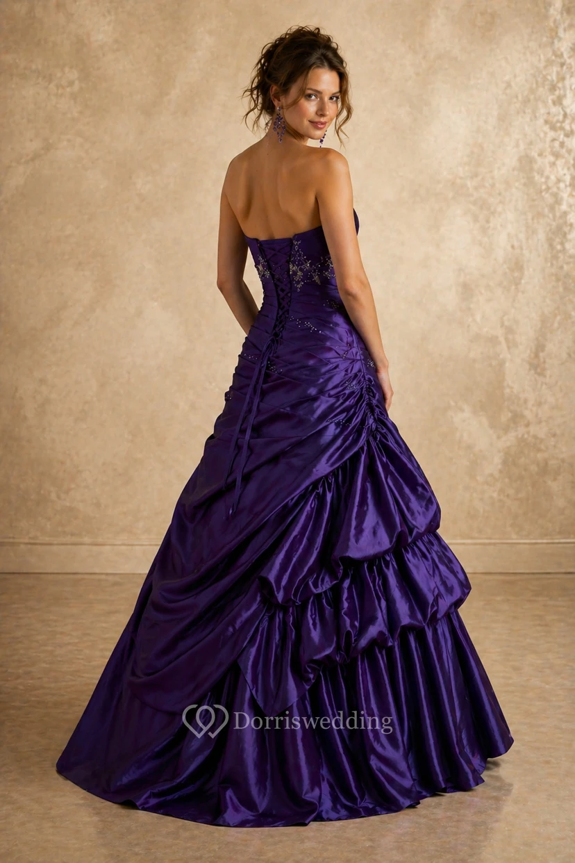 A-Line Long Sweetheart Sleeveless Satin Dress With Pick Up And Beading view 2