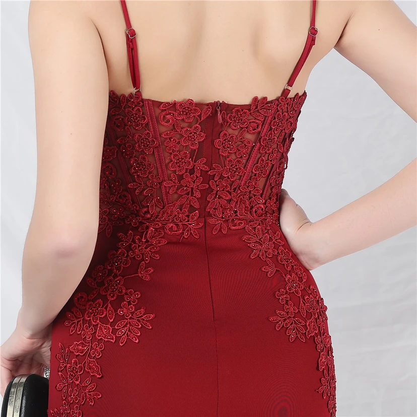 Spitzen-Abendkleid mit heißer Diamant- und Fischgrätenmuster-Weste, tiefem Taillenausschnitt, schulterfreiem Design und kurzer Schleppe view 70