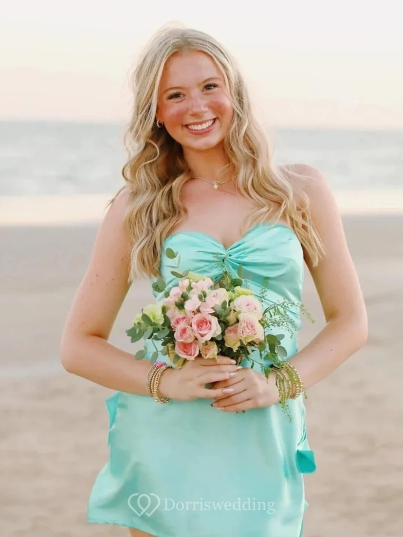 Mint Green Strapless Twist Front Dress