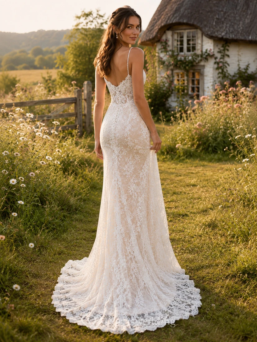 Robe fourreau en dentelle florale à fines bretelles pour une fugue amoureuse à la campagne view 2