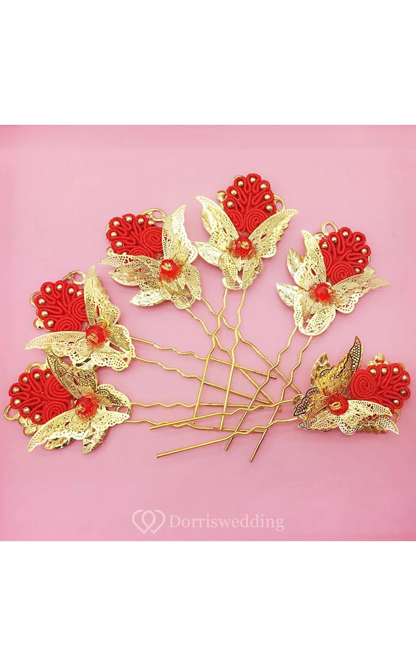 Braut-Kopfschmuck in Rot, Haarschmuck für chinesisches Cheongsam, Hochzeitsaccessoires, Tellerhaarnadel, U-förmige Haarspange view 27