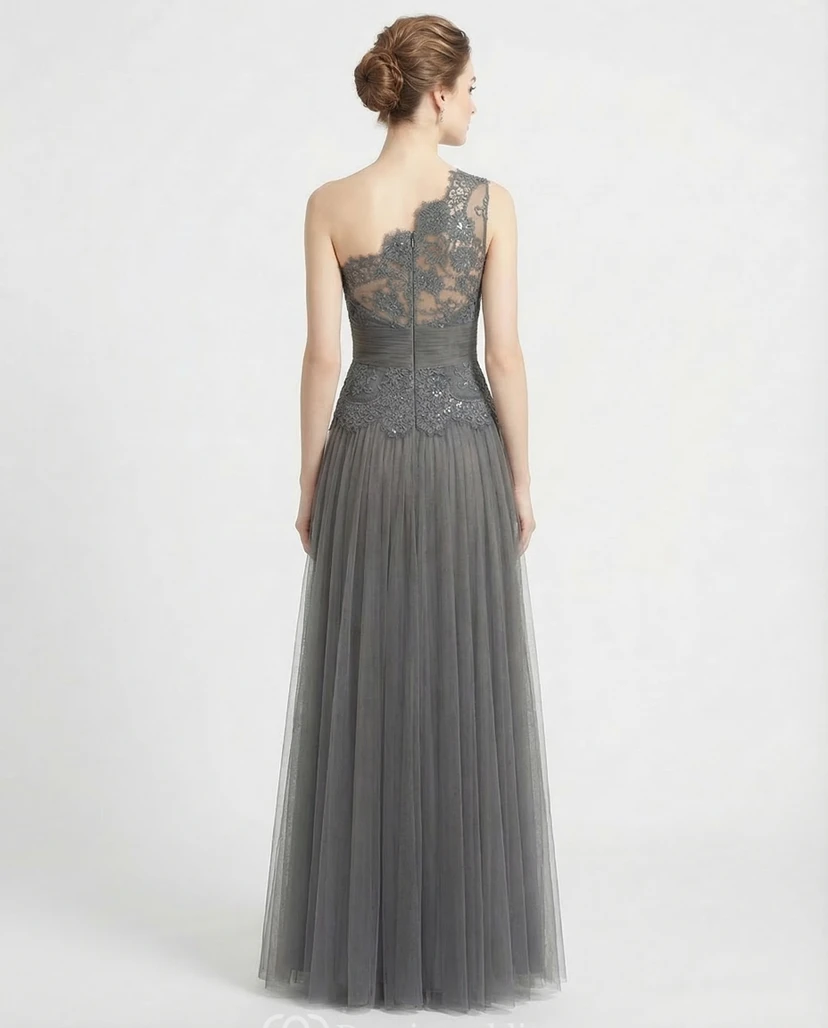 One Shoulder Tulle Prom Gown with Bandage view 2